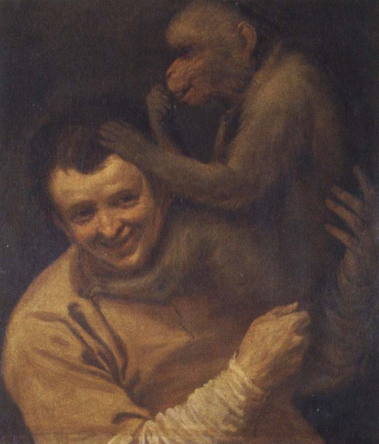 With portrait of young monkeys